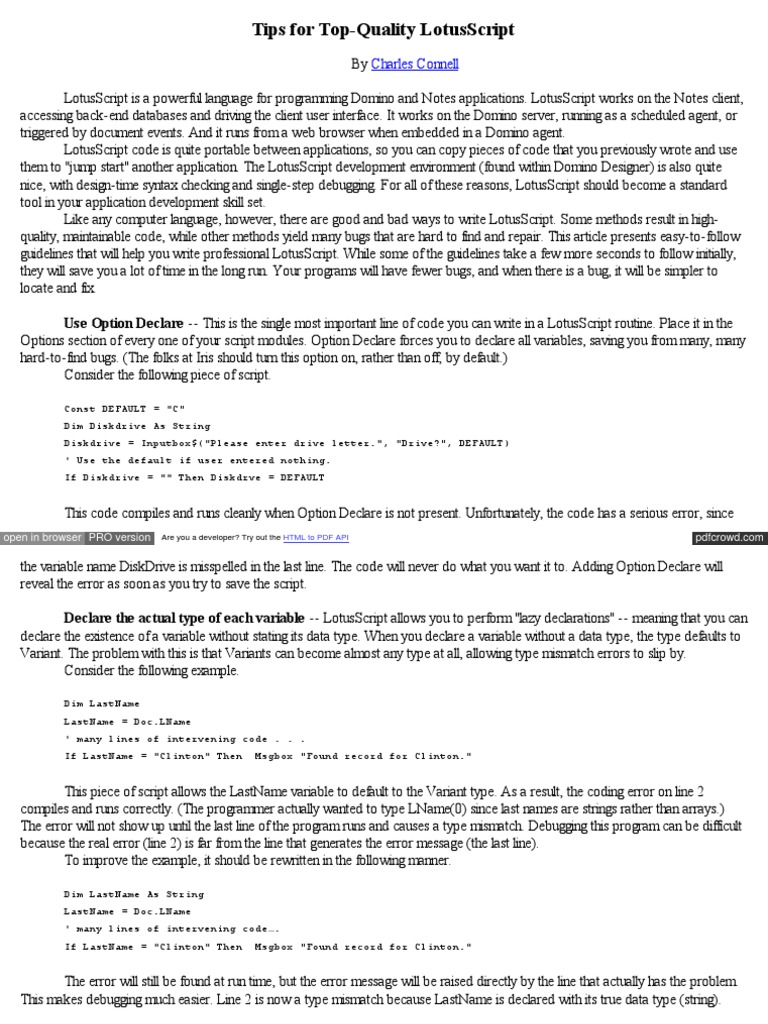 Tips for Effective LotusScript Coding | PDF | Ibm Notes | Software Bug