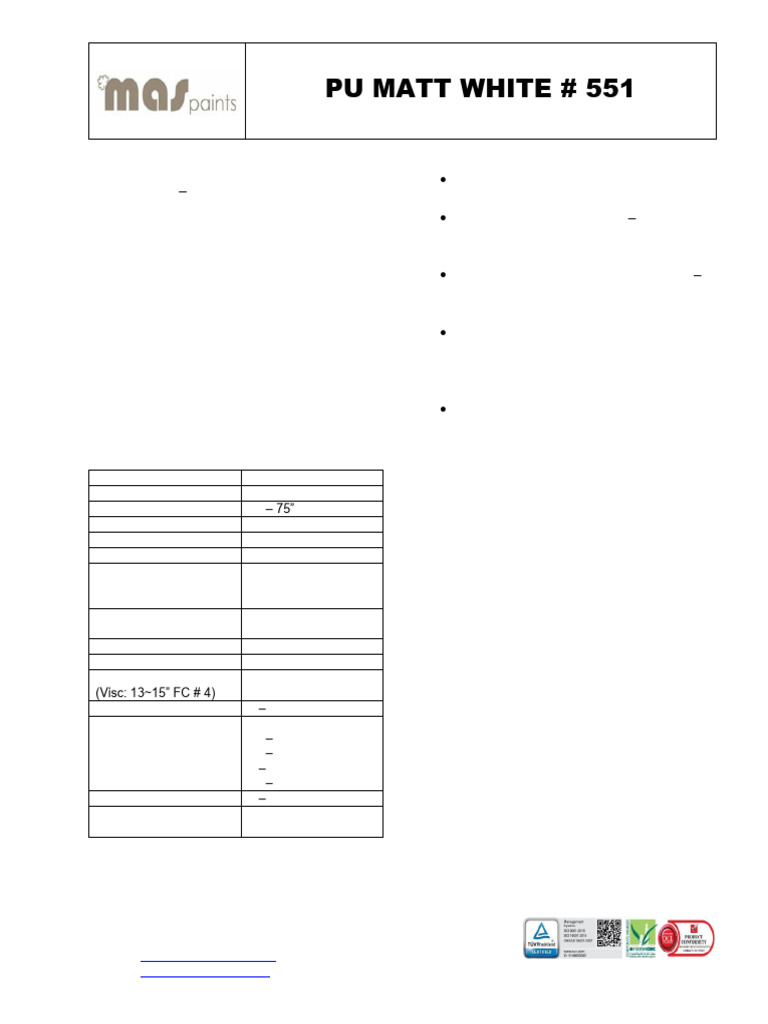 PU MATT WHITE # 551 Paint Overview | PDF | Paint | Coating
