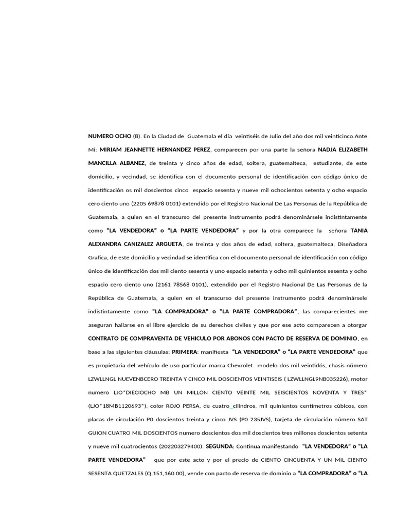 Contrato de Compraventa de Vehículo en Guatemala | PDF | Impuestos