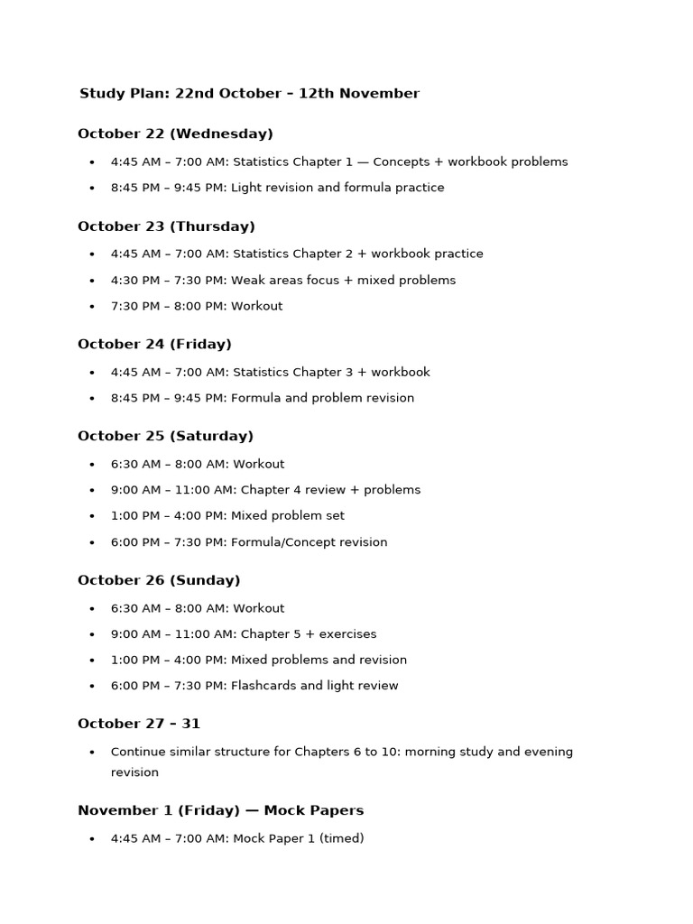 Focused Study Plan for Statistics Exam | PDF