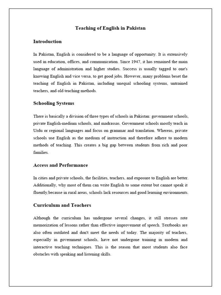 Teaching of English in Pakistan-1 | PDF