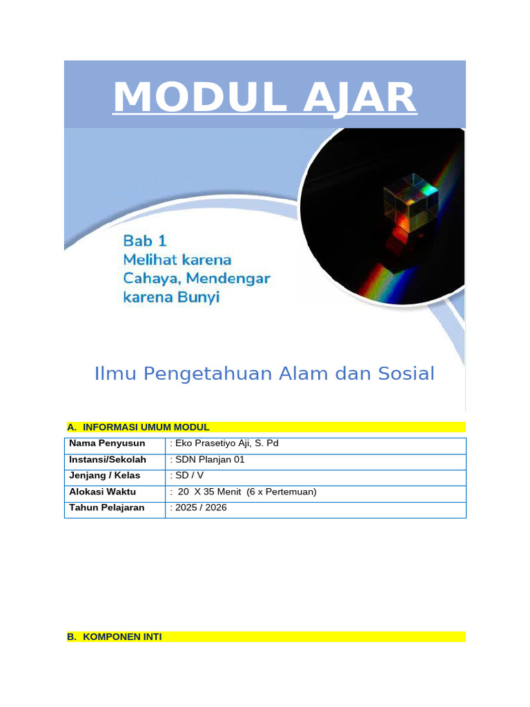 Modul Ajar Kelas 5 Ipas Bab 1 | PDF