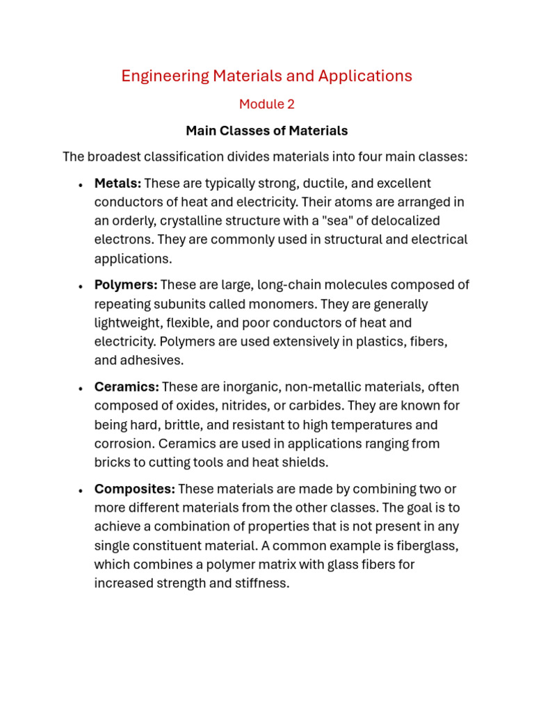 Overview of Engineering Materials | PDF | Metals | Polymers