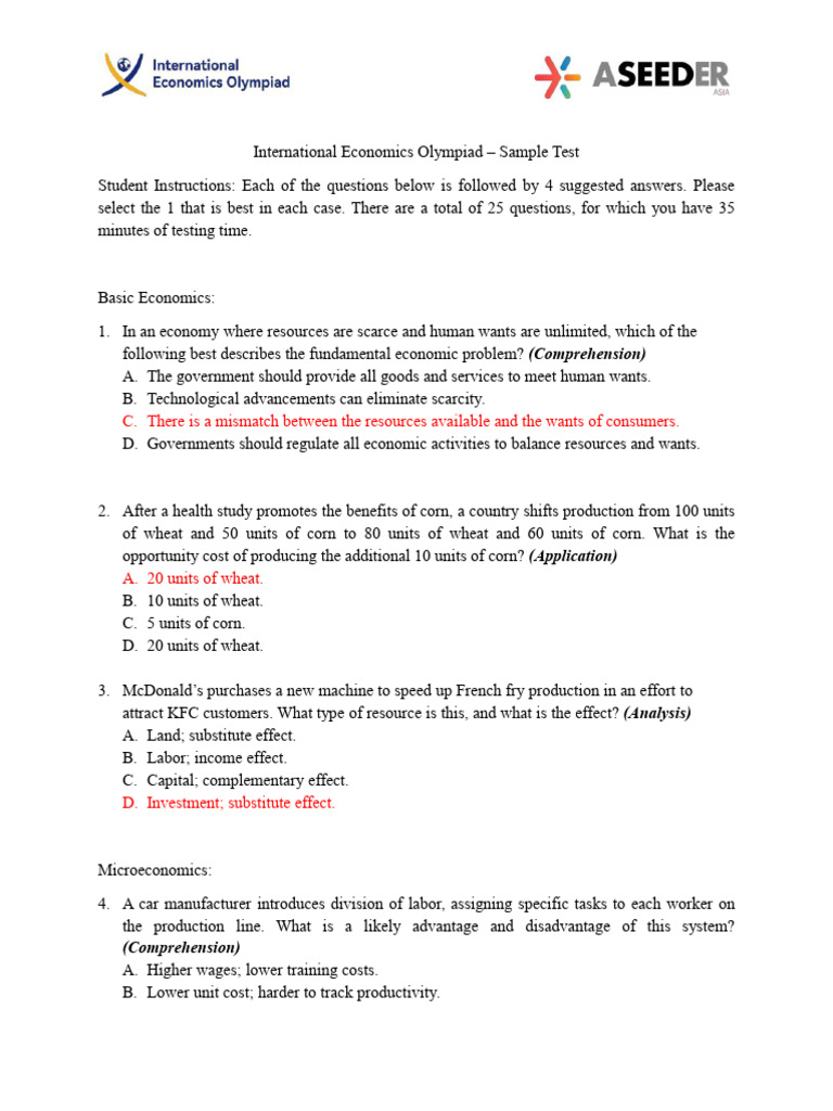 International Economics Olympiad Sample Test | PDF | Price Elasticity ...