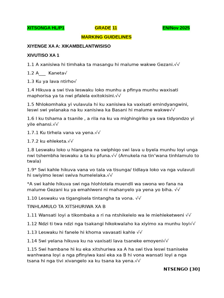 Xitsonga Gr 11 P1 - Nov 2025 MG (1) Edited (1) | PDF