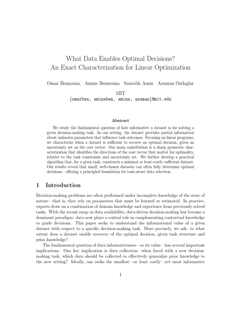 Data-Driven Optimal Decision Making | PDF | Linear Programming ...