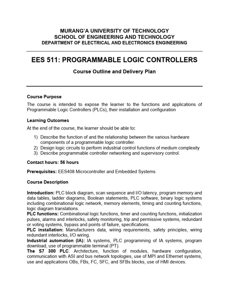 EES 511 - Programmable Logic Controllers V4 B | PDF | Programmable ...