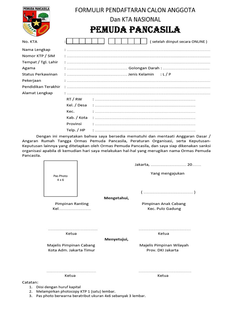 Form. Pendaftaran Calon Anggota PP | PDF