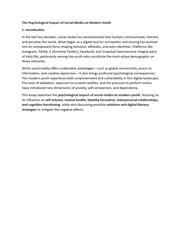 The Psychological Impact of Social Media On Modern Youth | PDF | Social ...