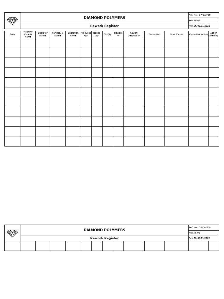 F09- Rework Register | PDF