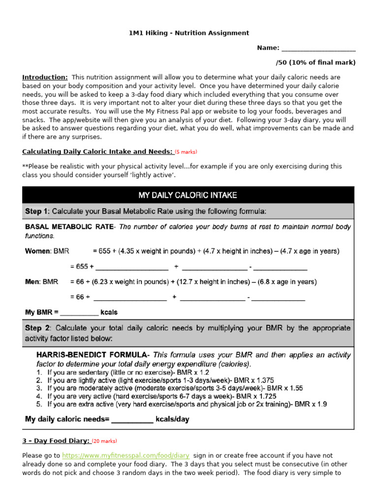 30-Day Nutrition Tracking Assignment | PDF | Dieting | Calorie