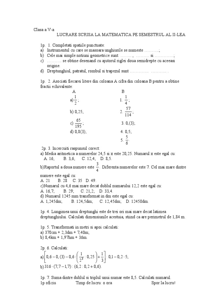 Clasa a v- Teza Sem II