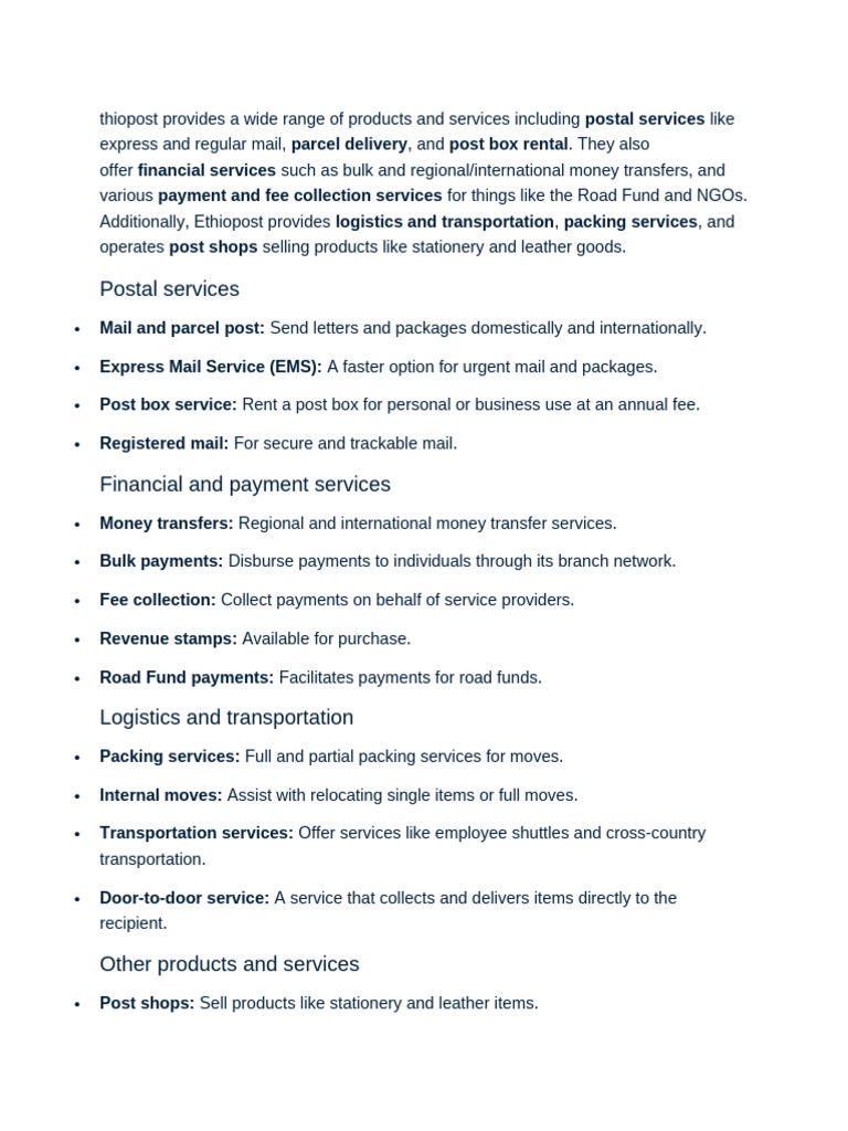 Ethiopost: Comprehensive Postal Services | PDF | Mail | Registered Mail