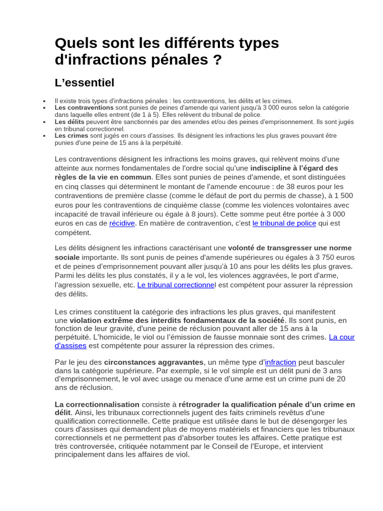 Types d'infractions pénales expliqués | PDF | Crimes | Crime et violence