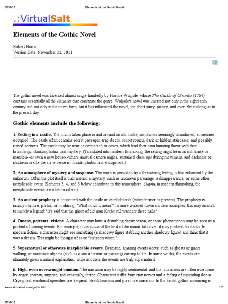 Elements of The Gothic Novel PDF Gothic Fiction Novels