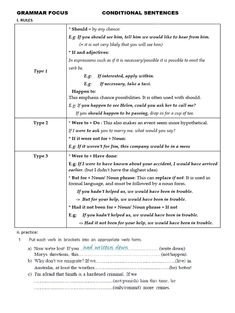 Grammar Focus 6. Conditional Sentences - Key | PDF | Noun | Phrase