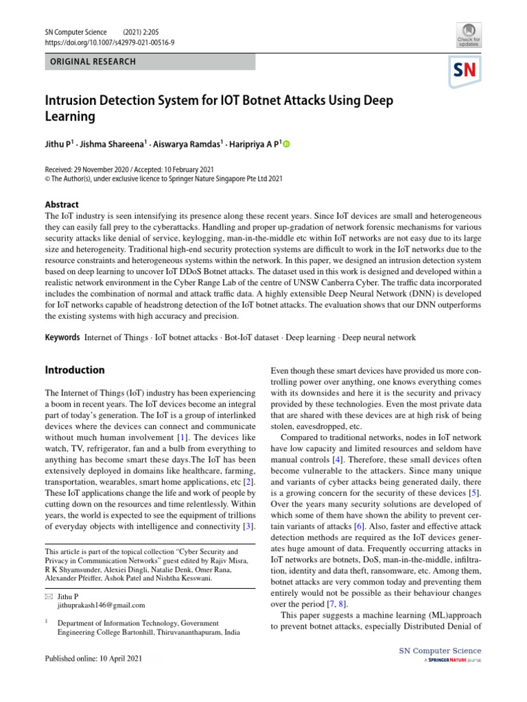 IoT Botnet Attack Detection with Deep Learning | PDF | Receiver ...