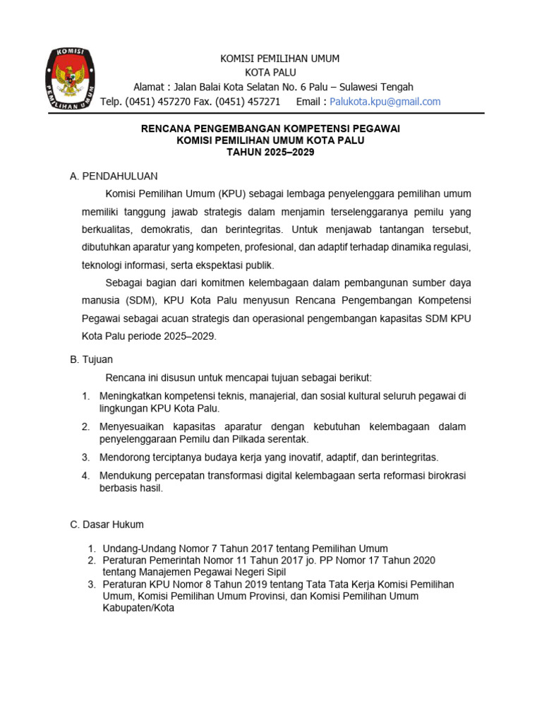 Rencana Pengembangan Kompetensi KPU Palu | PDF