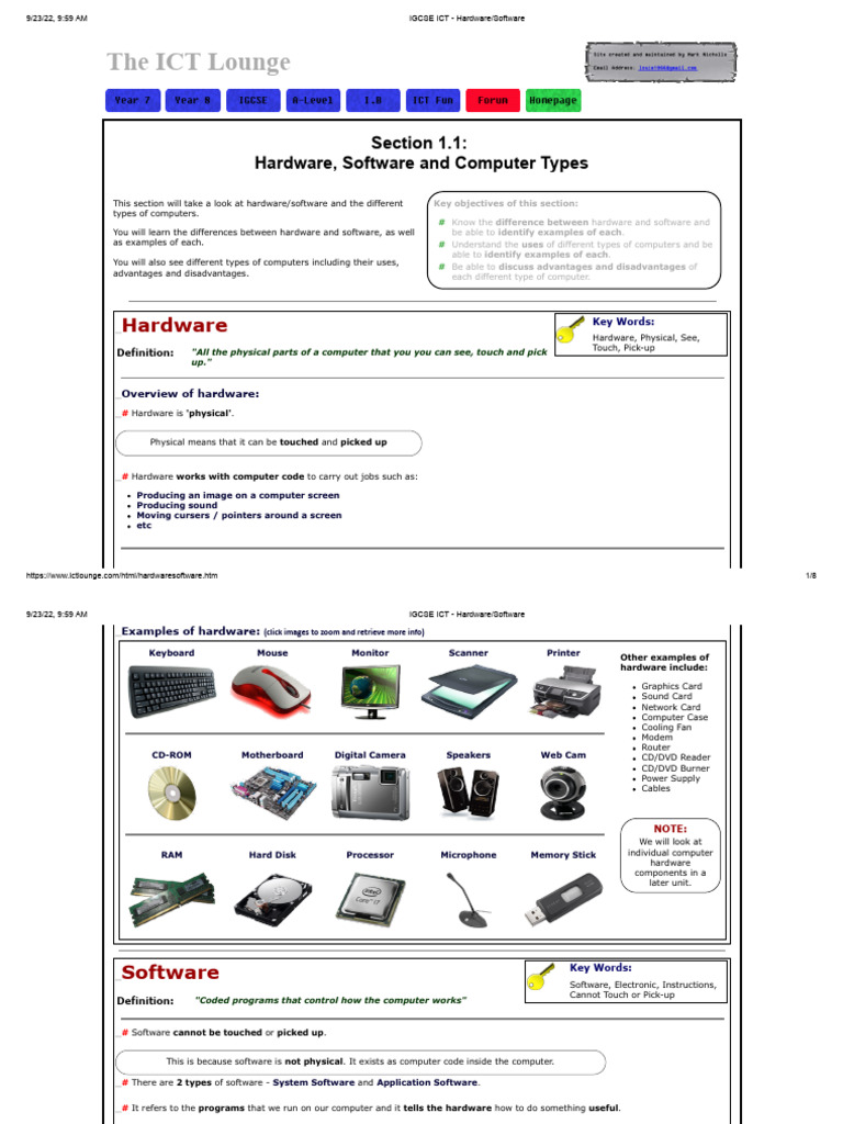 IGCSE ICT: Hardware and Software Guide | PDF | Laptop | Personal Computers
