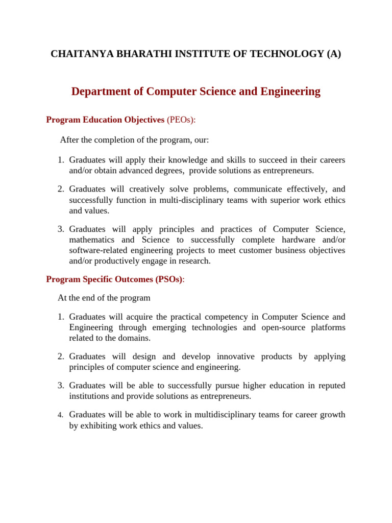 Computer Science Program Objectives | PDF