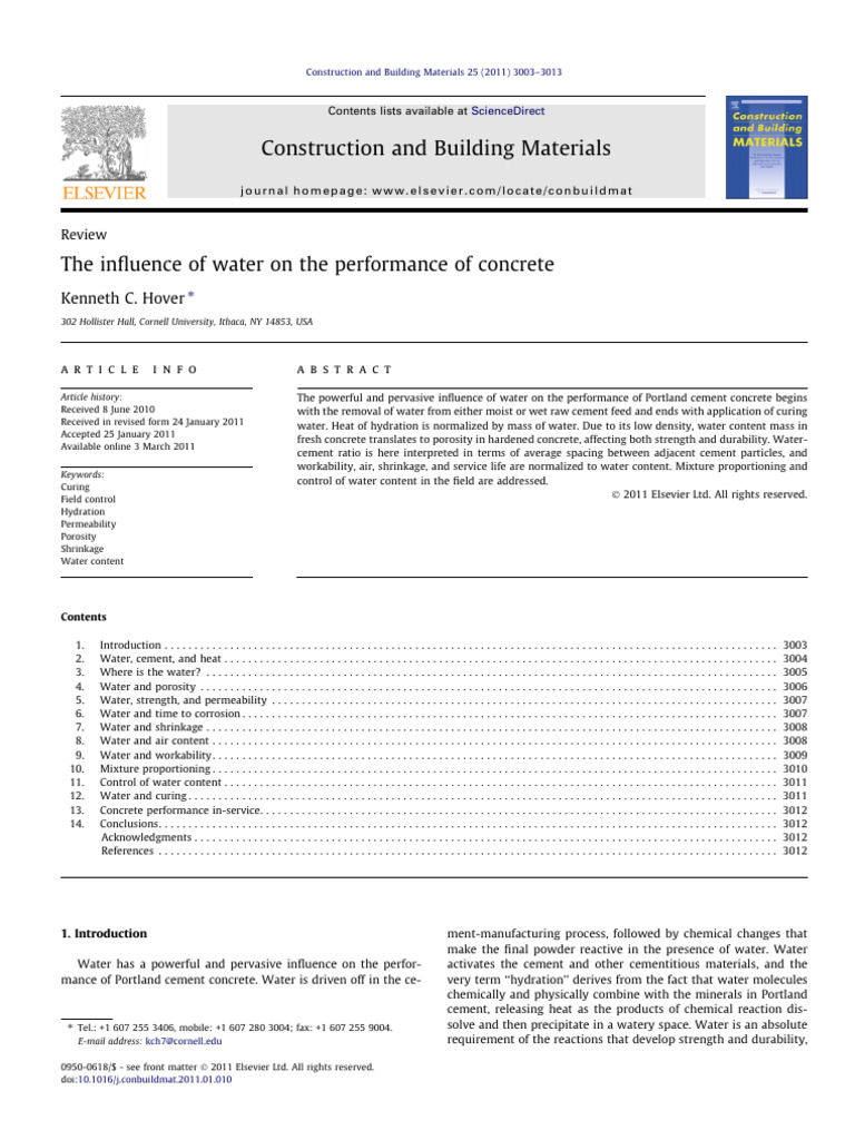 Water's Role in Concrete Performance | PDF | Concrete | Cement
