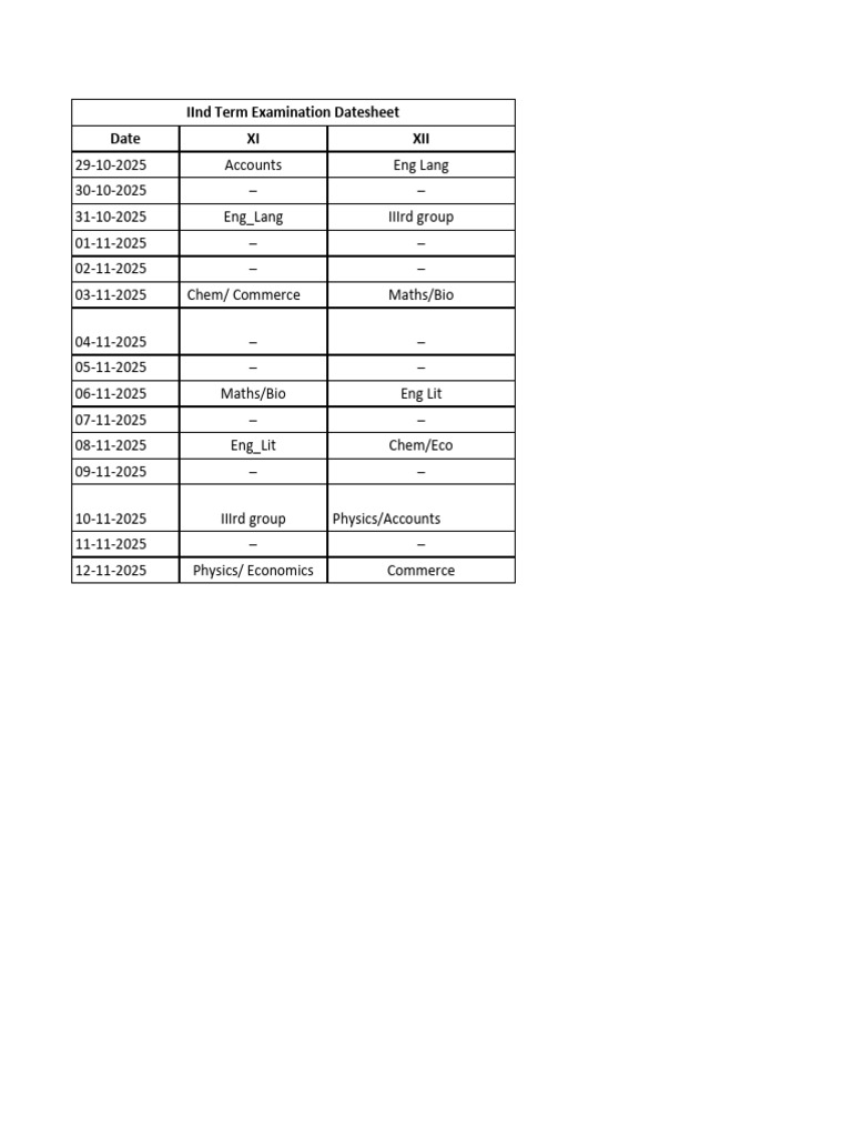 Date Sheet | PDF