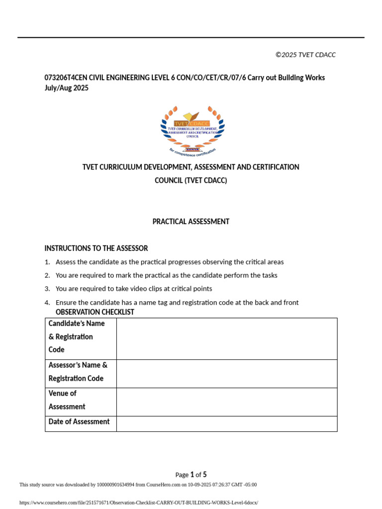 Observations Checklist Substructure Works Building - Works - Level - 6 ...