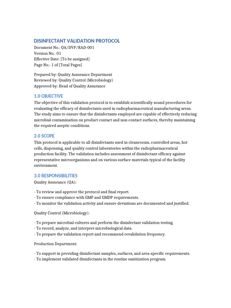 Disinfectant Validation Protocol Overview | PDF | Disinfectant ...