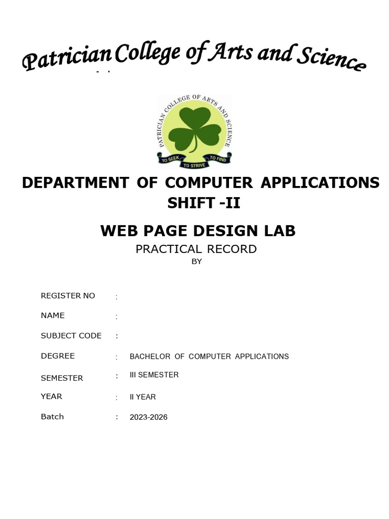 Web Page Design Lab Practical Record | PDF | Web Design | Html
