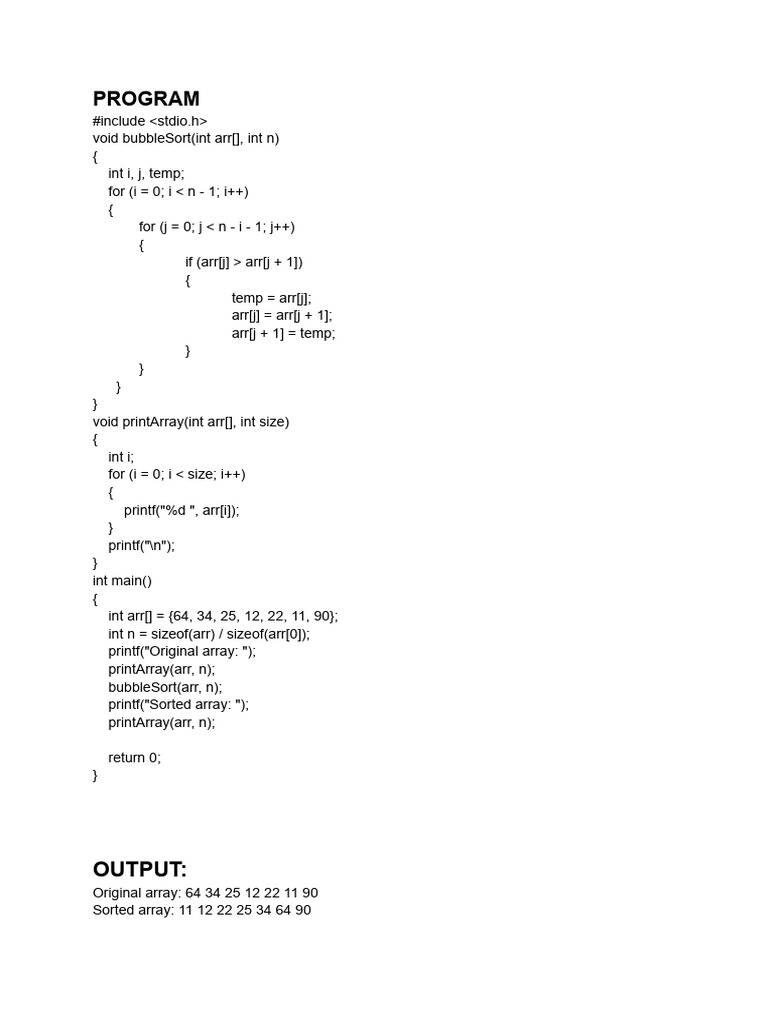 Bubble Sort Algorithm in C | PDF