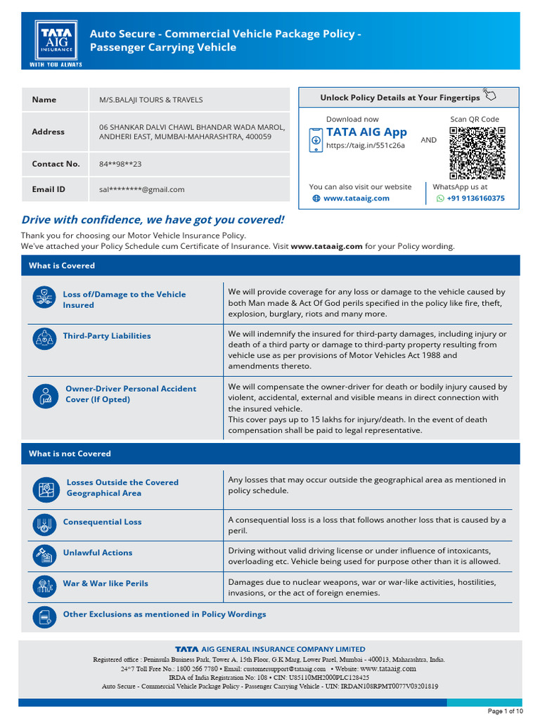 Auto Secure - Commercial Vehicle Package Policy - Passenger Carrying ...