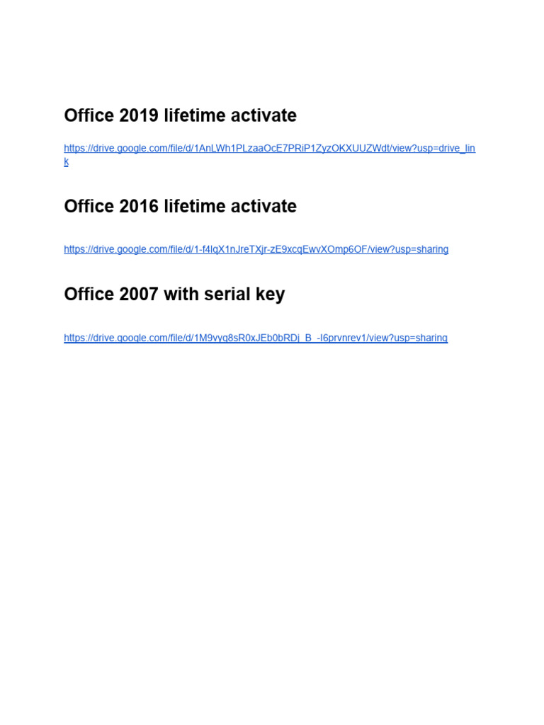 Activate Office 2019, 2016, 2007 Keys | PDF