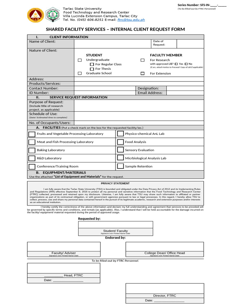 Internal Client Request Form for FTRC | PDF | Oven | Baking