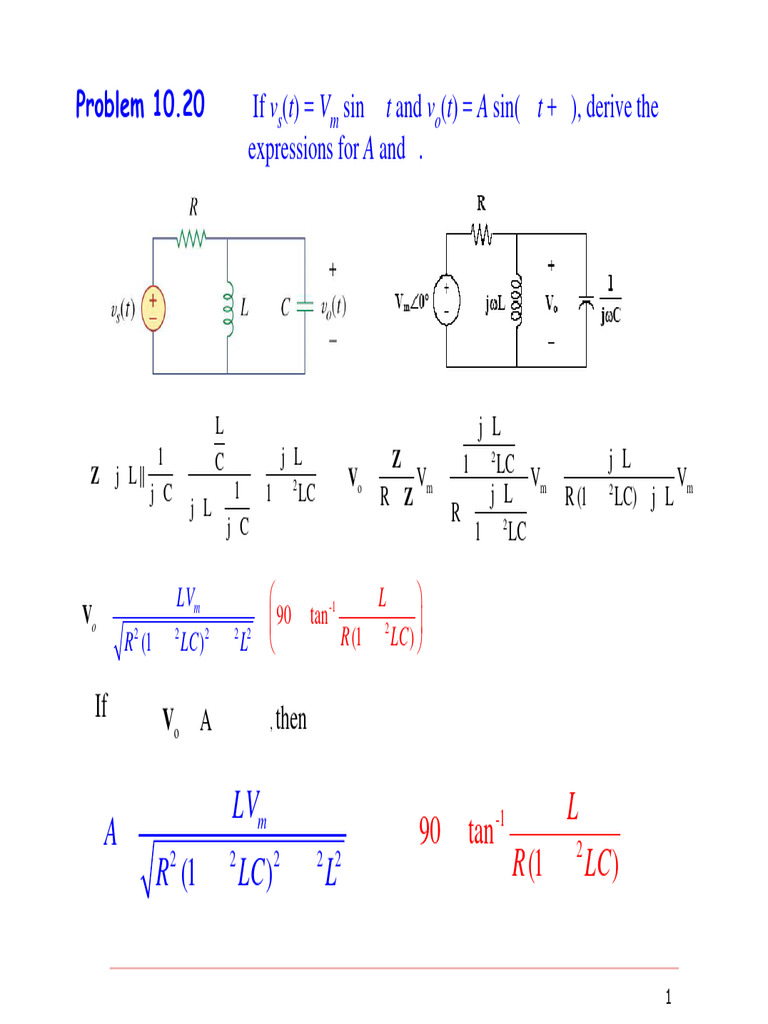 Deriving Circuit Parameters A and φ | PDF | Amplifier | Analog Circuits