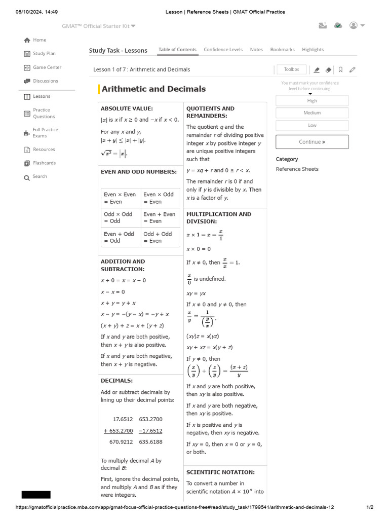 Lesson - Reference Sheets - GMAT Official Practice | PDF | Arithmetic ...