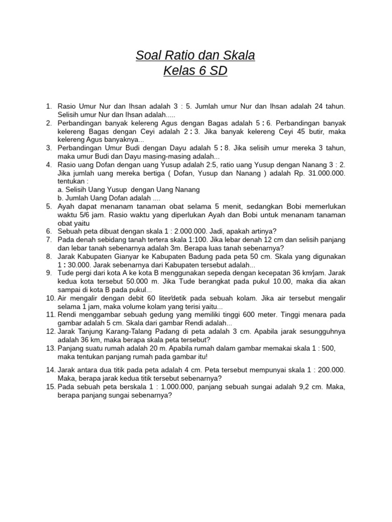 Soal Rasio dan Skala Kelas 6 SD | PDF