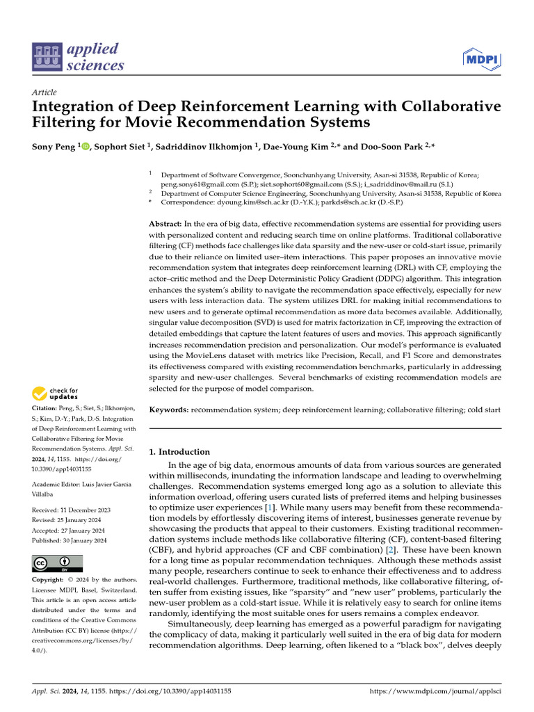 Deep Reinforcement Learning for Movie Recommendations | PDF | Deep ...