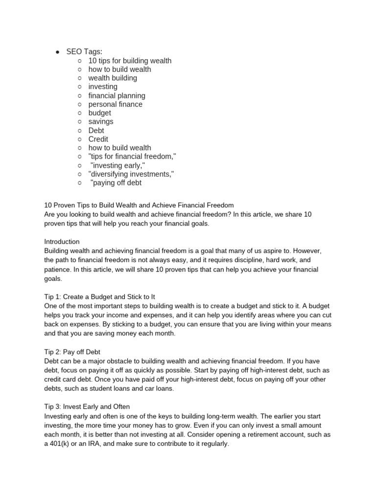 10 Proven Tips To Build Wealth and Achieve Financial Freedom | PDF ...