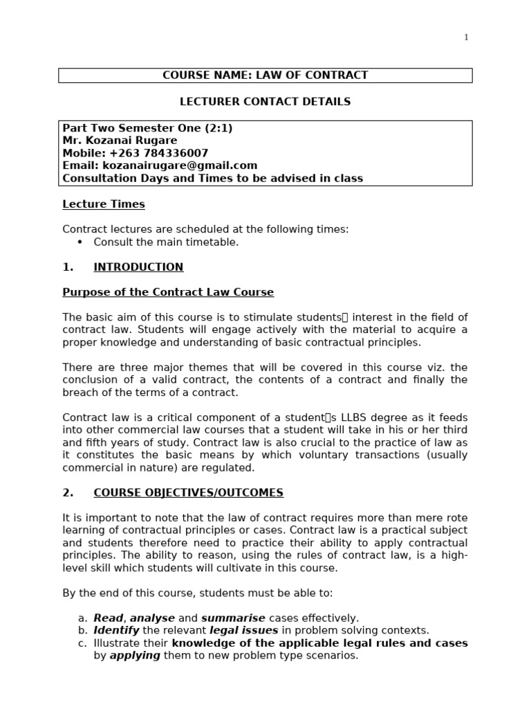 Contract Law Course Overview and Details | PDF | Legal Concepts | Civil ...