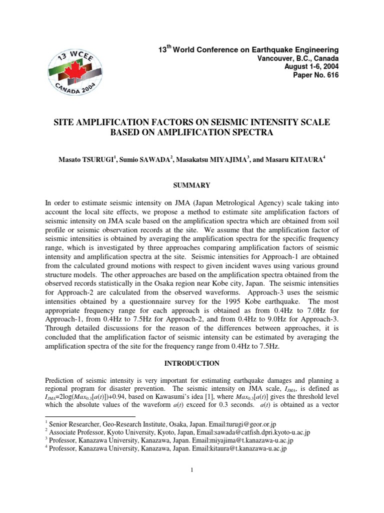 Site Amplification Factors for Seismic Intensity | PDF | Earthquakes ...
