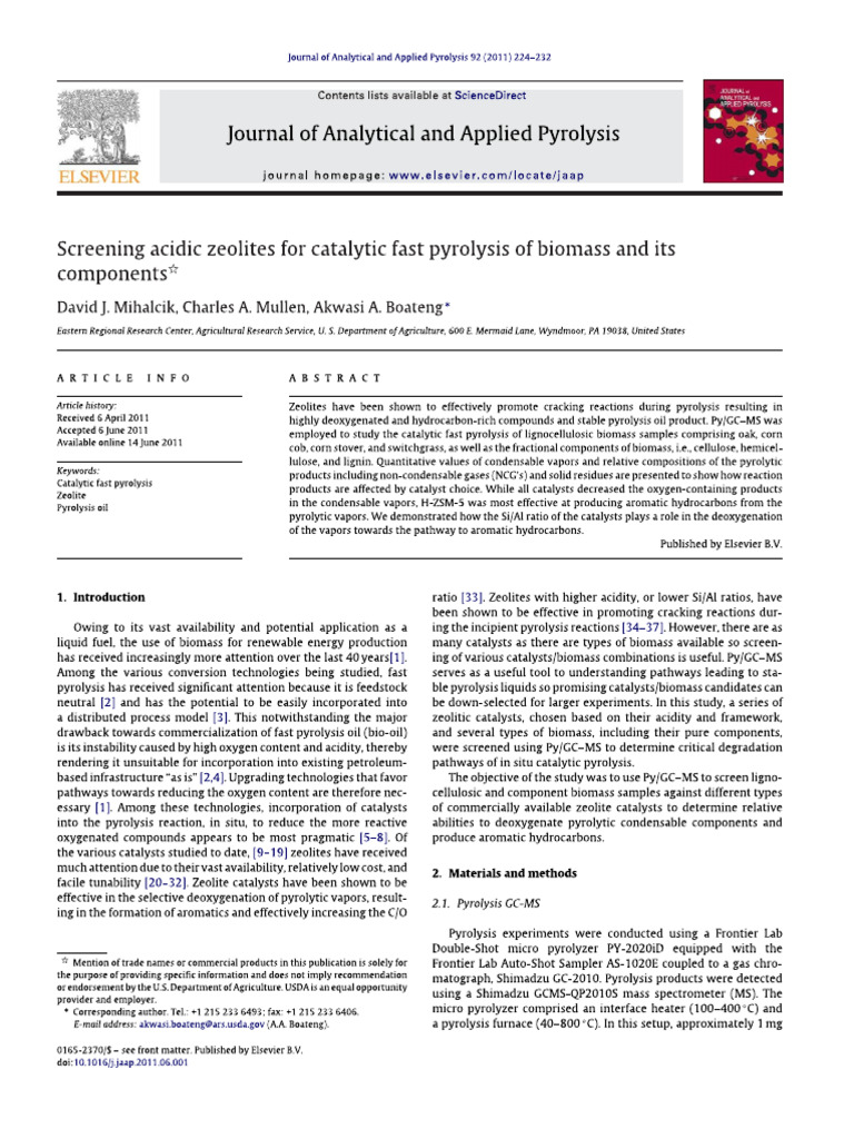 Screening Acidic Zeolites For Catalytic Pyrolysis | PDF | Catalysis ...