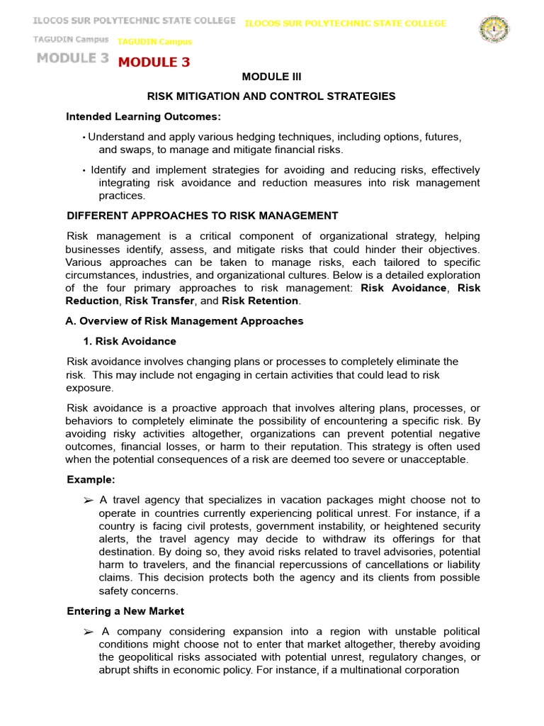 Module 3. Risk Mitigation and Control Strategies | PDF | Option ...