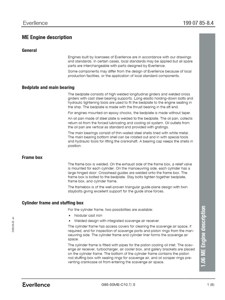 ME Engine Technical Specifications | PDF | Piston | Engines