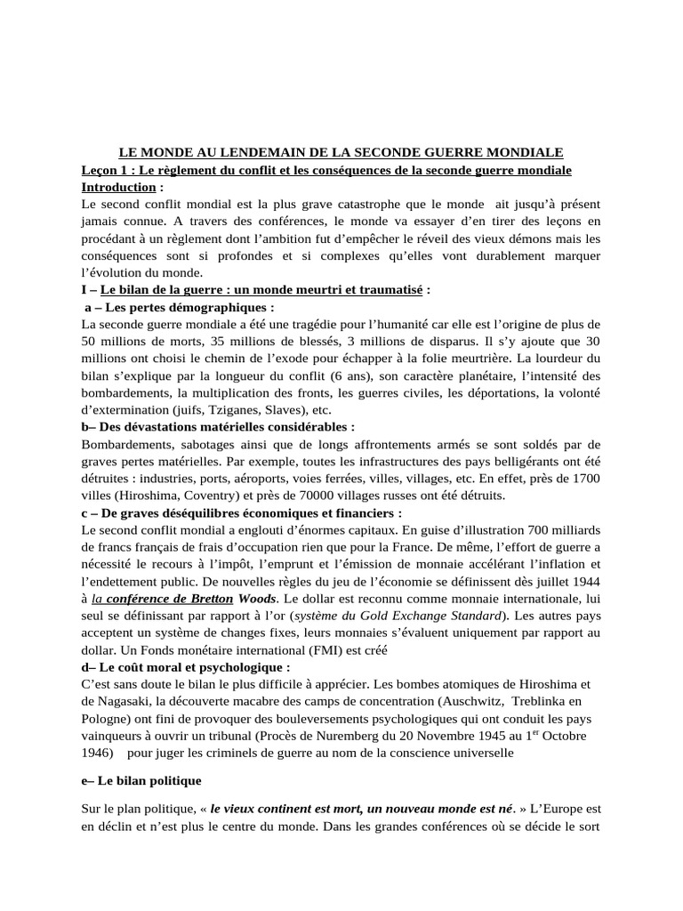 Conséquences de la Seconde Guerre mondiale | PDF | Seconde Guerre ...