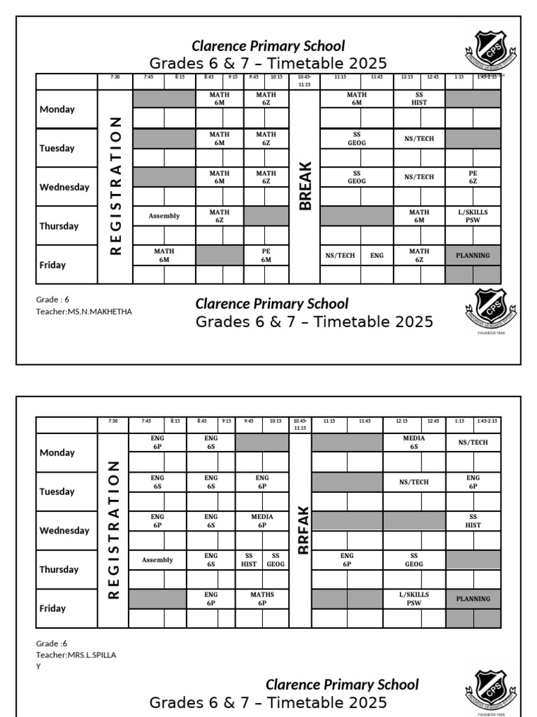 Personal Timetables Senior Phase | PDF