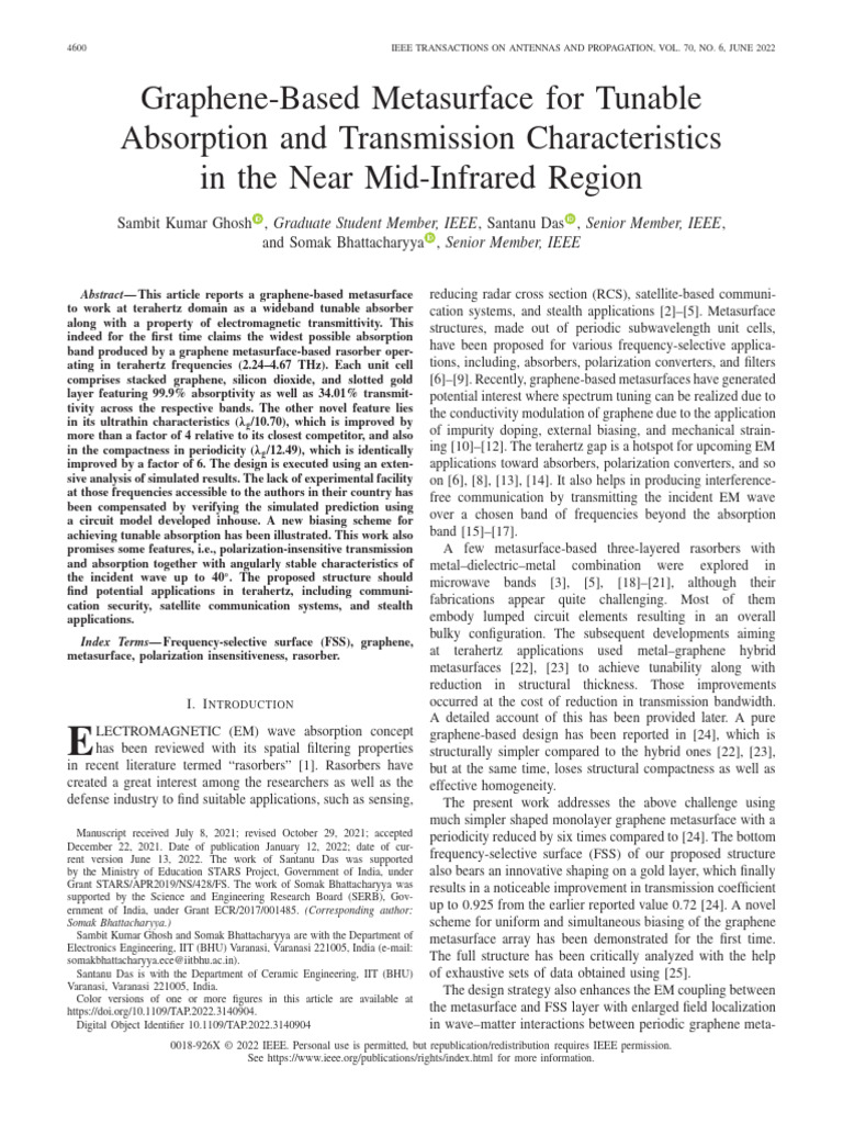 Graphene Metasurface for Tunable THz Absorption | PDF | Graphene ...