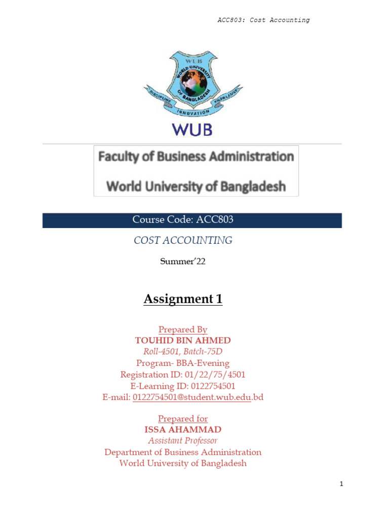 ACC803 - Week 8 - Assignment 1 - 0122754501 | PDF