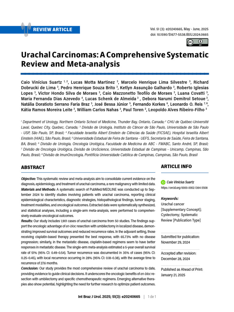 Urachal Carcinomas A Comprehensive Systematic | PDF | Oncology | Metastasis