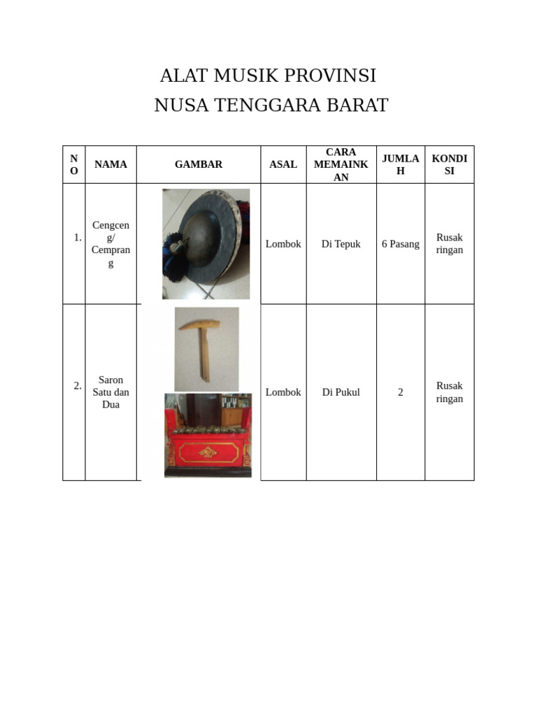 Alat Musik Provinsi Nusa Tenggara Barat | PDF