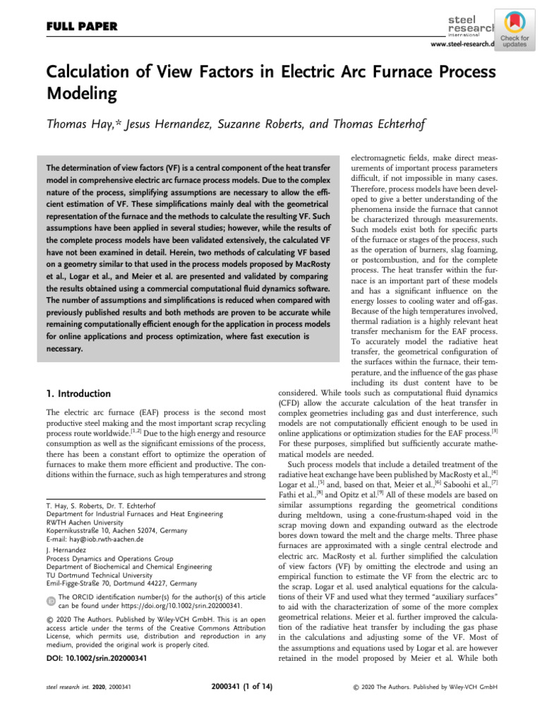 Calculation of View Factors in Electric Arc Furnace Process Modeling ...